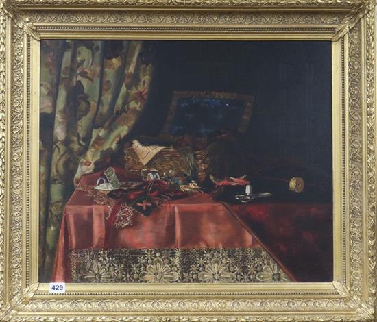 English School Still life of needlework tools 49 x 59cm